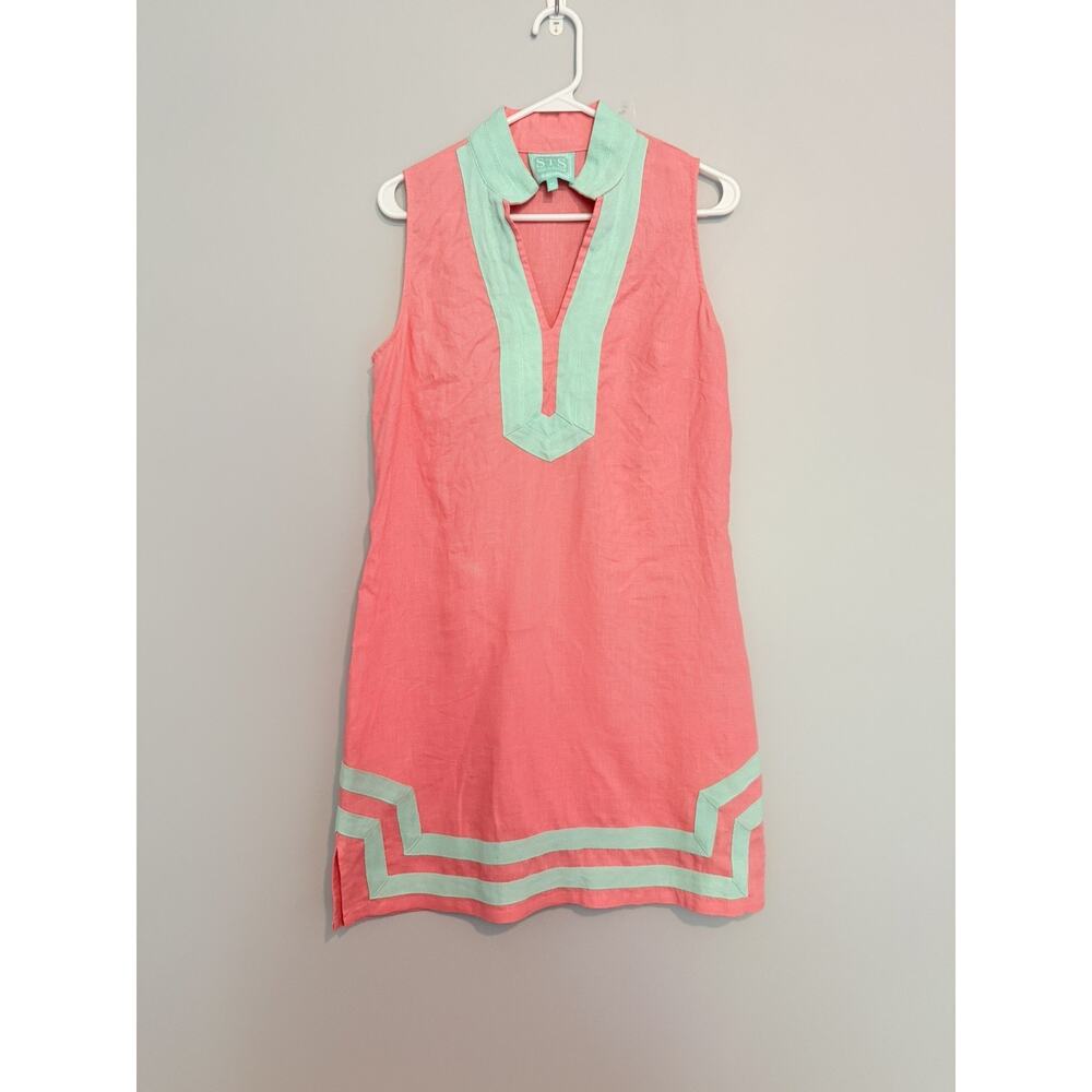 Sail To Sable Linen Sleeveless Dress Peach- Mint SZ S - Picture 5 of 7